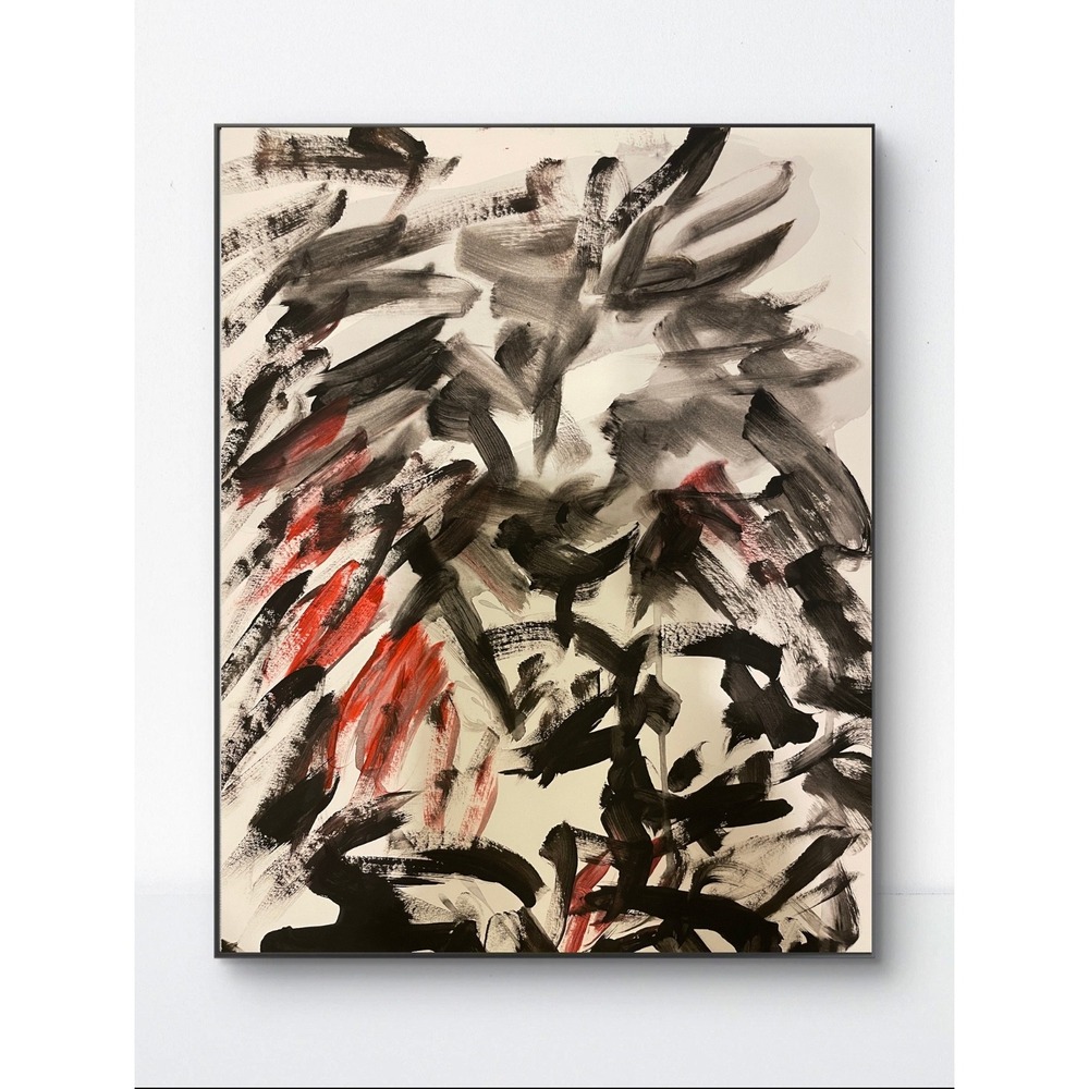 OMAN Obsidian Echo Original Abstract Expressionist Painting 11x14 Red Black Art
